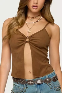 Edikted Split Front Faux Suede Tank Top