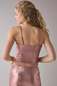 UO Melody Metallic Tie-Front Keyhole Cutout Cropped Tank Top