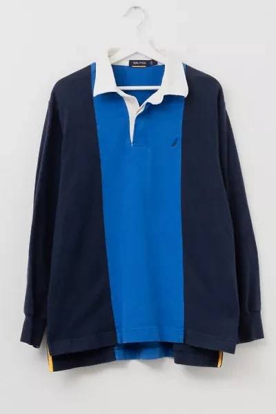 Vintage Y2K Nautica Blue Two Tone Long Sleeve Rugby Shirt