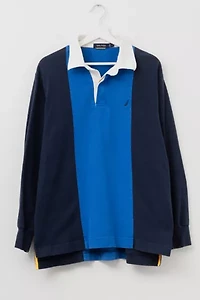 Vintage Y2K Nautica Blue Two Tone Long Sleeve Rugby Shirt