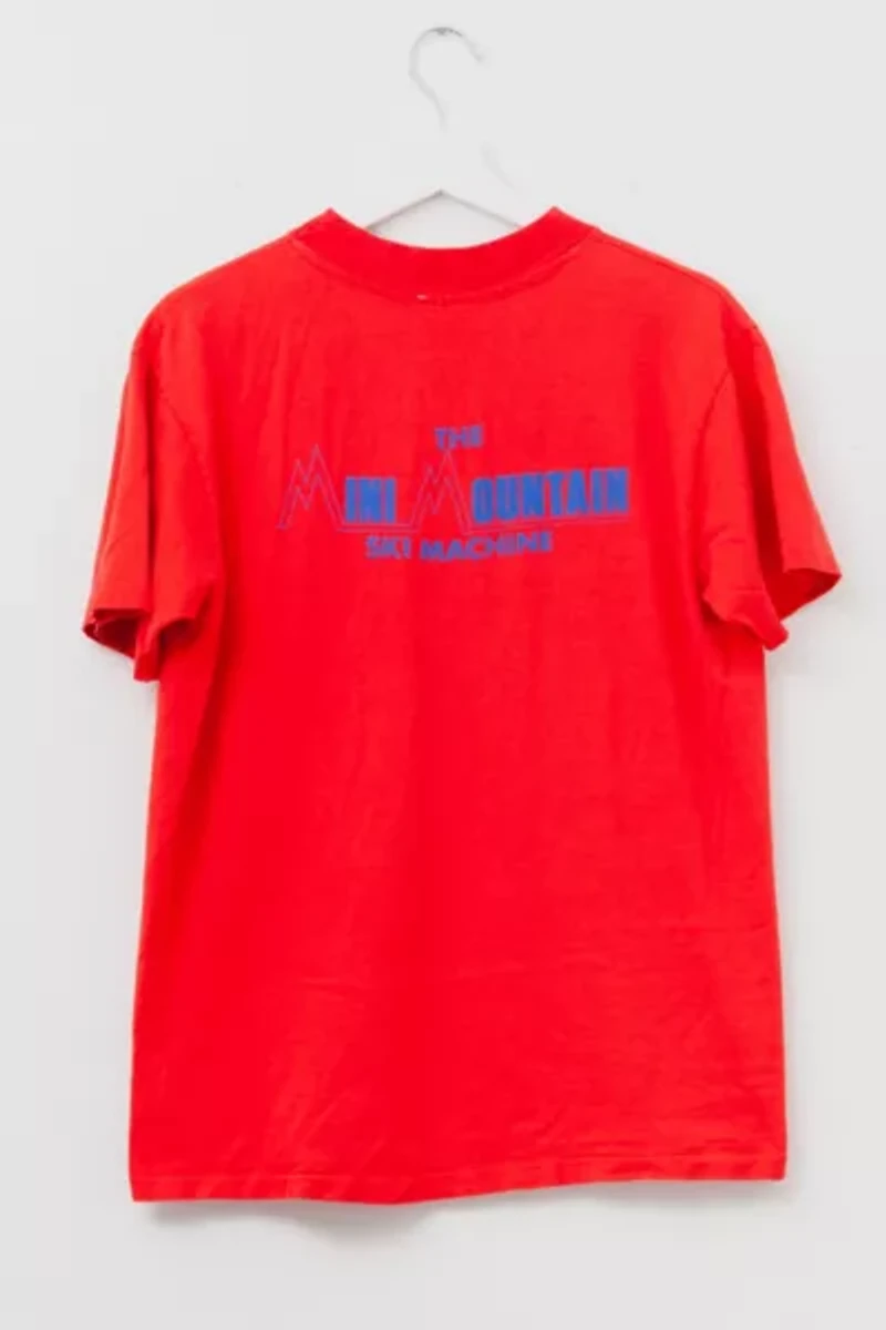 Vintage 1980s Distressed Mini Mountain Machine Red Graphic T-Shirt