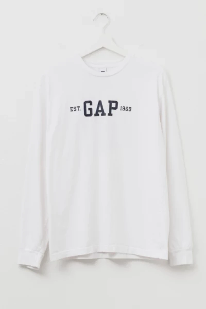 Vintage 1990s GAP Long Sleeve White Cotton Center Logo Graphic T-Shirt