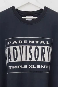 Vintage Y2K Distressed Parental Advisory Logo Graphic Black T-Shirt