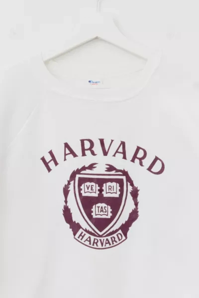 Vintage 1980s Champion Harvard Crest Graphic White Sweatshirt
