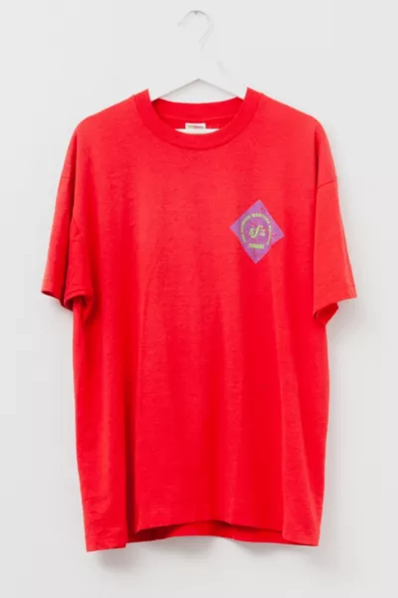 Vintage 1990s Distressed Yamaha Drum Graphic Red T-Shirt