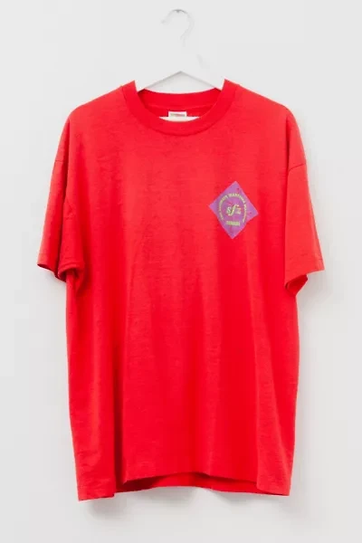 Vintage 1990s Distressed Yamaha Drum Graphic Red T-Shirt