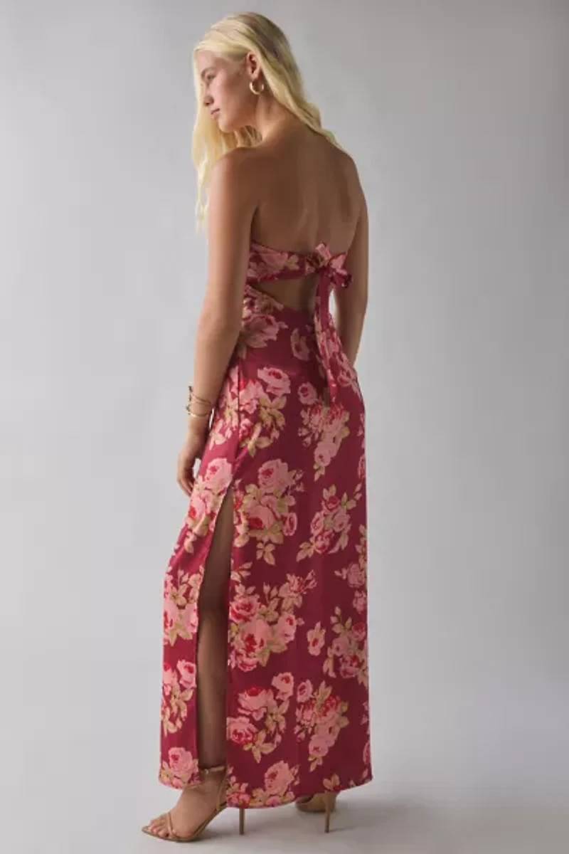 UO Mira Keyhole Cutout Tie-Back Satin Slip Maxi Dress
