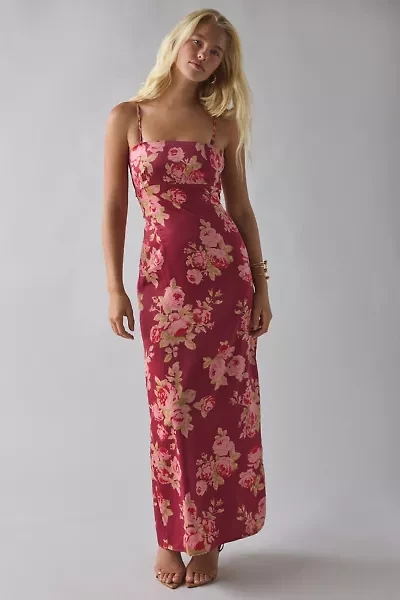 UO Mira Keyhole Cutout Tie-Back Satin Slip Maxi Dress