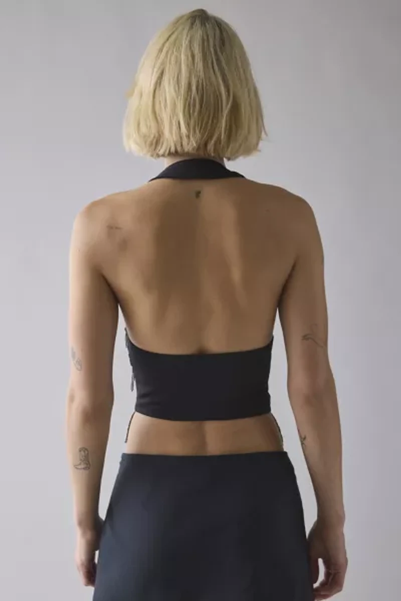 UO Aquamarine Beaded Fringe Halter Vest Top