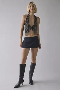 UO Aquamarine Beaded Fringe Halter Vest Top