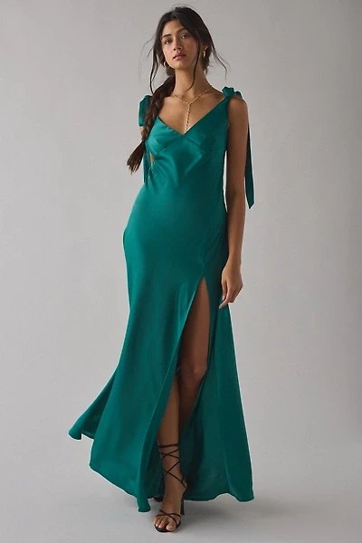 UO Night To Remember Plunging Tie-Strap Satin Maxi Dress