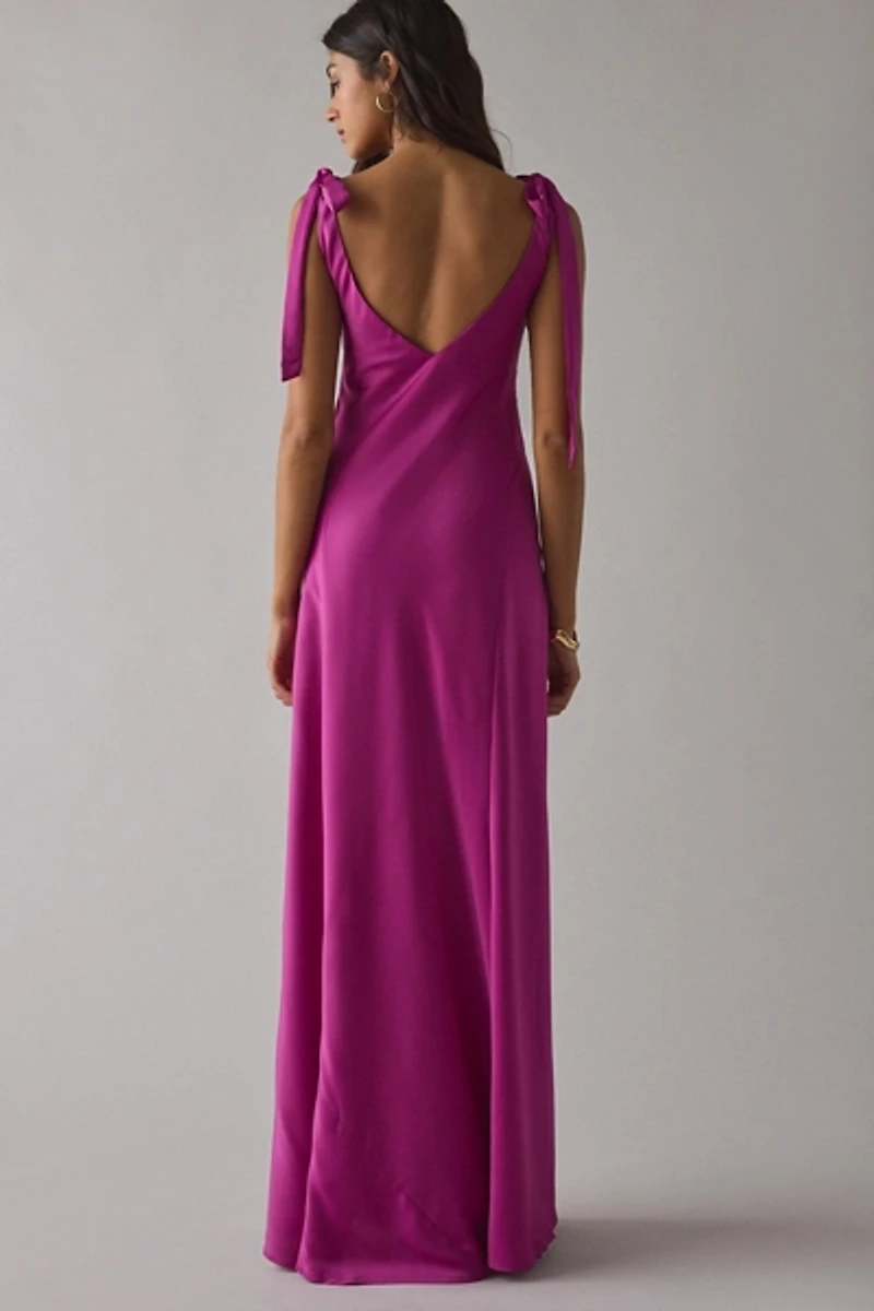 UO Night To Remember Plunging Tie-Strap Satin Maxi Dress