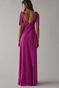 UO Night To Remember Plunging Tie-Strap Satin Maxi Dress