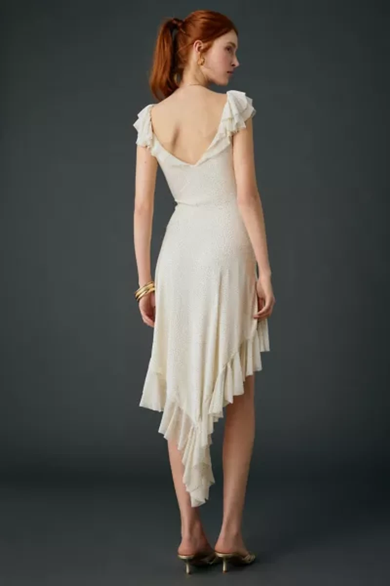 UO Hyacinth Rhinestone Studded Asymmetric Ruffle Midi Dress