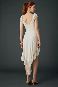 UO Hyacinth Rhinestone Studded Asymmetric Ruffle Midi Dress