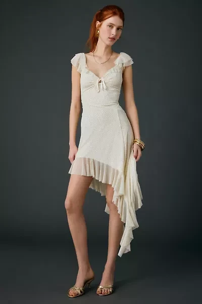 UO Hyacinth Rhinestone Studded Asymmetric Ruffle Midi Dress