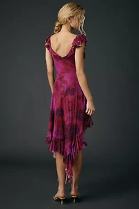 UO Hyacinth Rhinestone Studded Asymmetric Ruffle Midi Dress