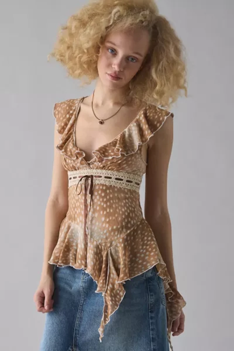 Kimchi Blue Sweet Talk Plunging Asymmetric Ruffle Blouse