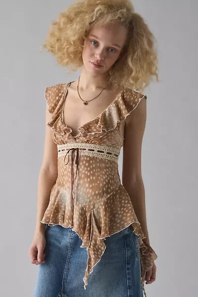 Kimchi Blue Sweet Talk Plunging Asymmetric Ruffle Blouse