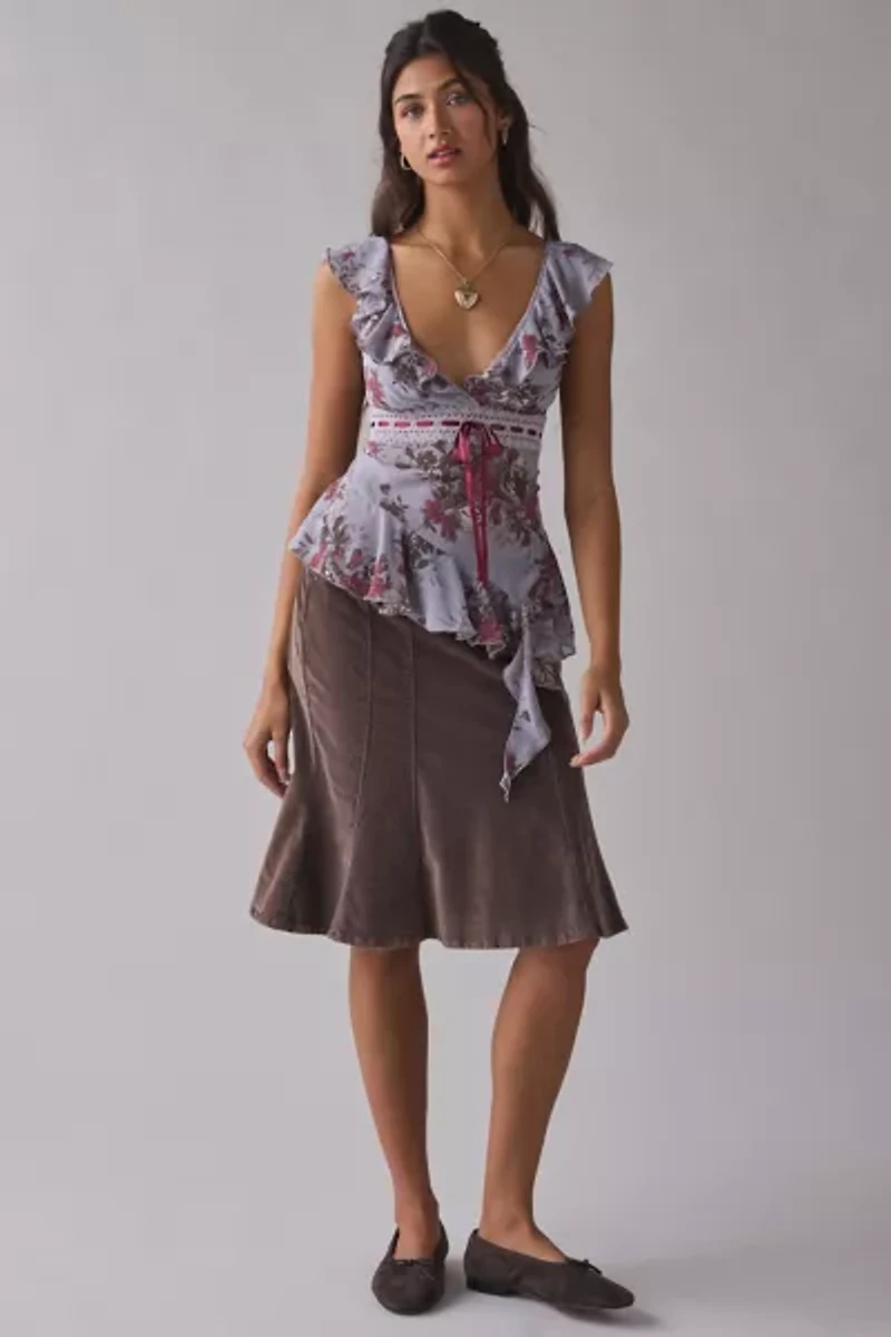 Kimchi Blue Sweet Talk Plunging Asymmetric Ruffle Blouse