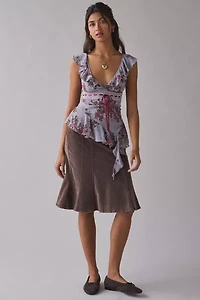 Kimchi Blue Sweet Talk Plunging Asymmetric Ruffle Blouse