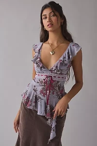 Kimchi Blue Sweet Talk Plunging Asymmetric Ruffle Blouse