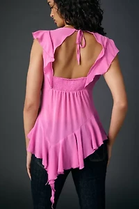 Kimchi Blue Sweet Talk Plunging Asymmetric Ruffle Blouse