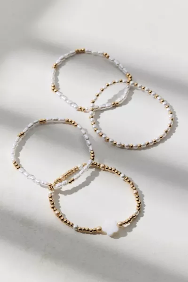 Flower Pearl Beaded Stretchy Bracelet Set