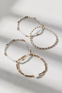 Flower Pearl Beaded Stretchy Bracelet Set