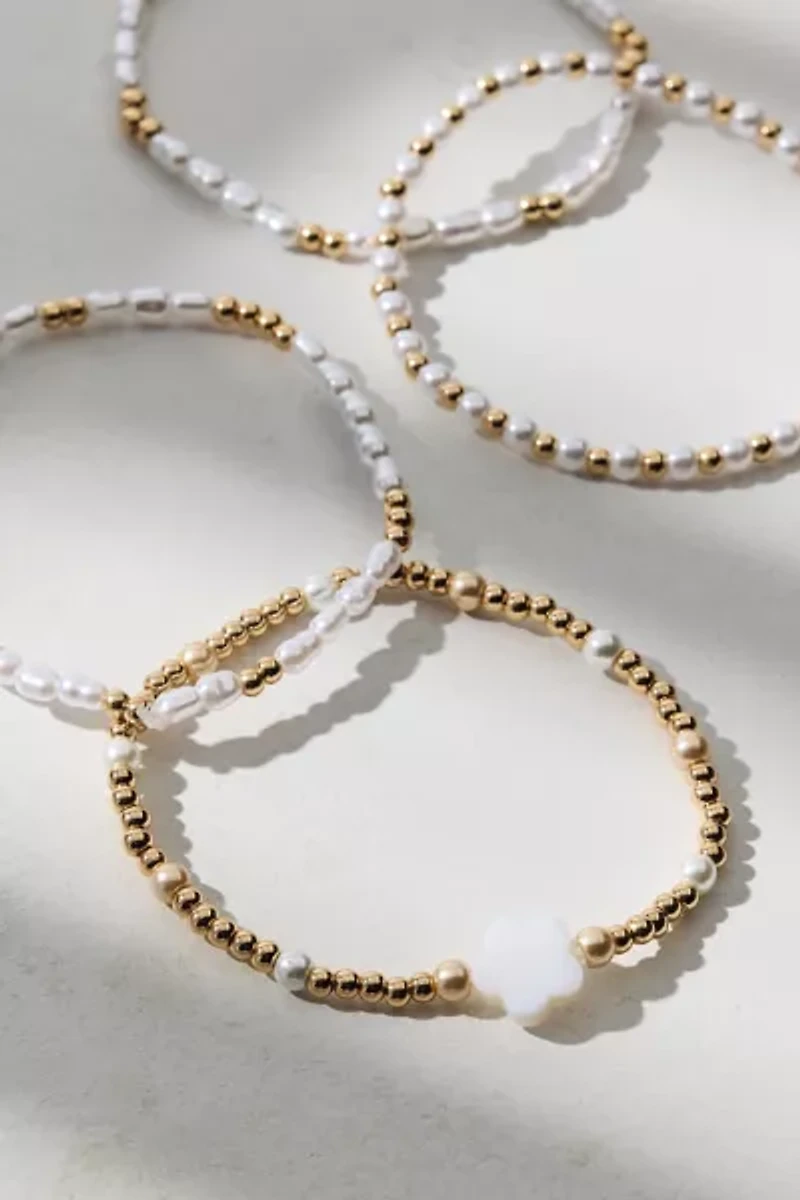 Flower Pearl Beaded Stretchy Bracelet Set