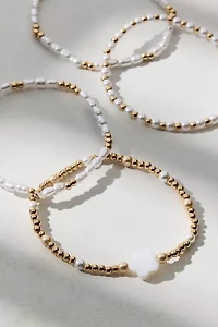 Flower Pearl Beaded Stretchy Bracelet Set