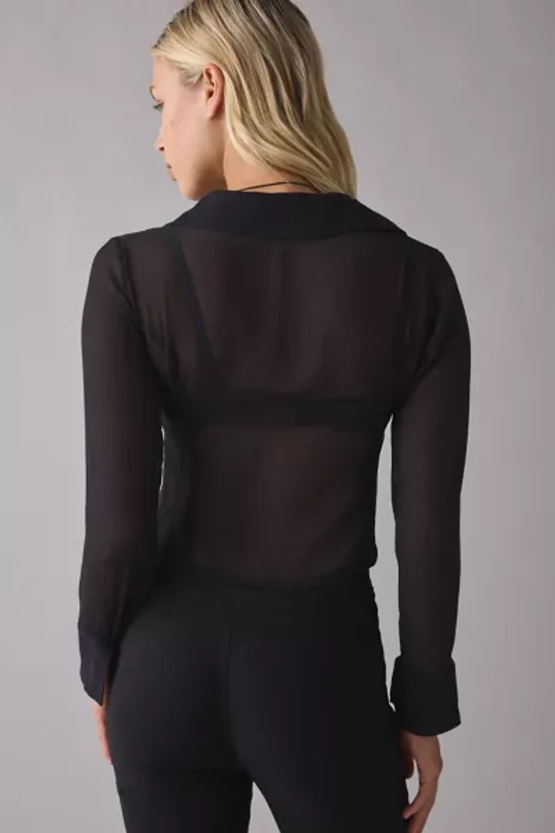 Kimchi Blue Sheer Perfection Chiffon Slim Long Sleeve Button-Up Shirt