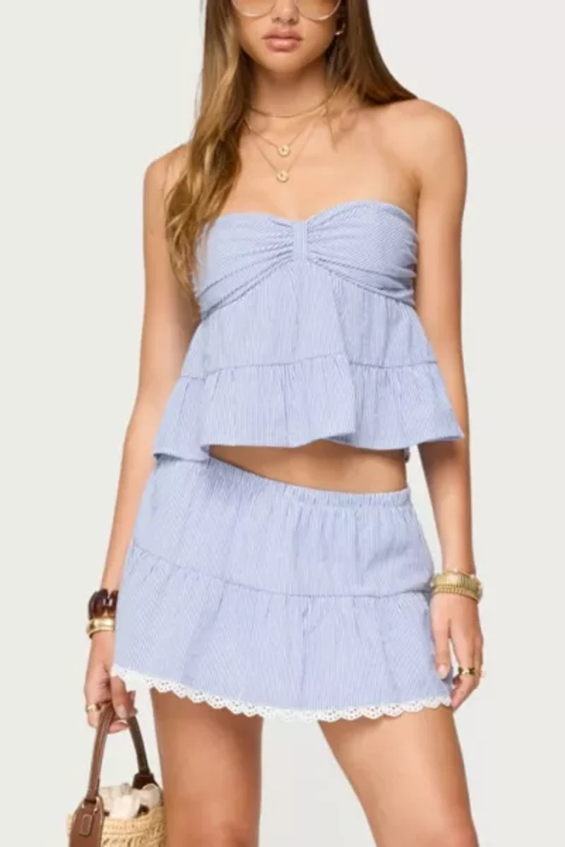 Edikted Dora Strapless Eyelet Babydoll Top