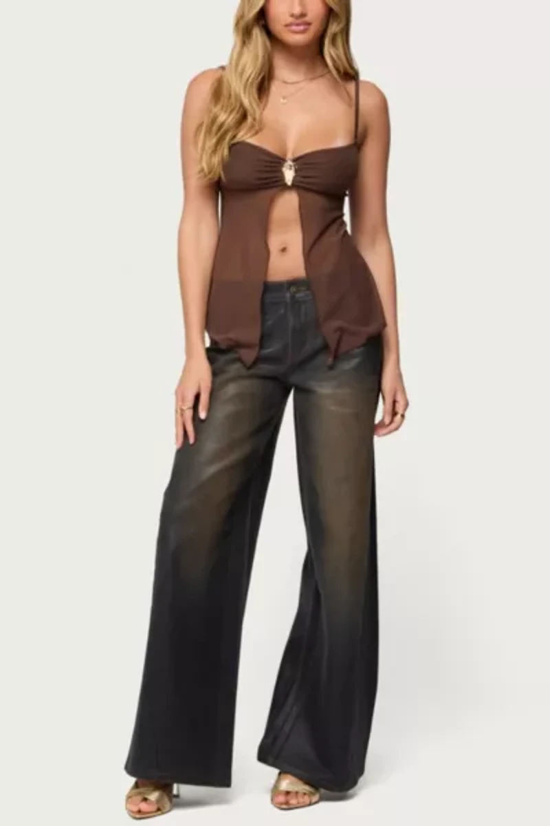 Edikted Reeve Split Front Sheer Mesh Top