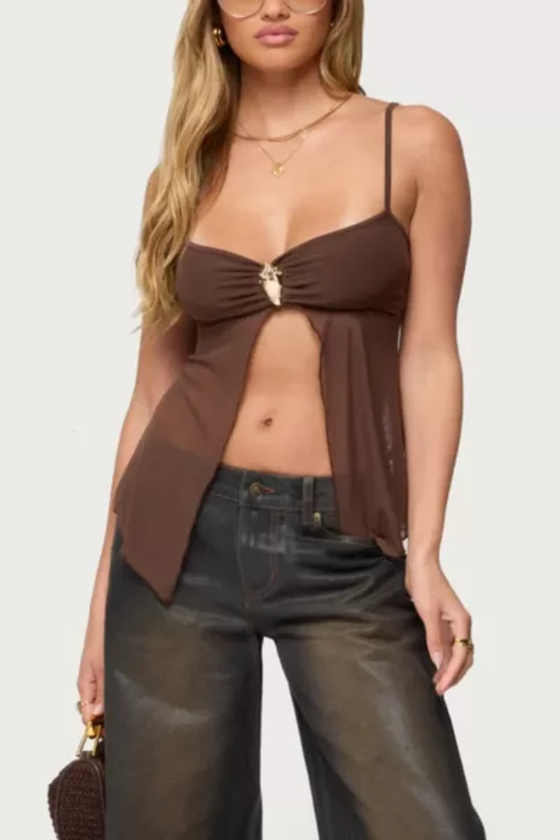 Edikted Reeve Split Front Sheer Mesh Top