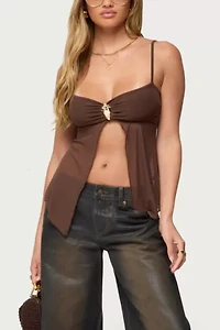 Edikted Reeve Split Front Sheer Mesh Top