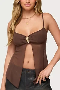 Edikted Reeve Split Front Sheer Mesh Top