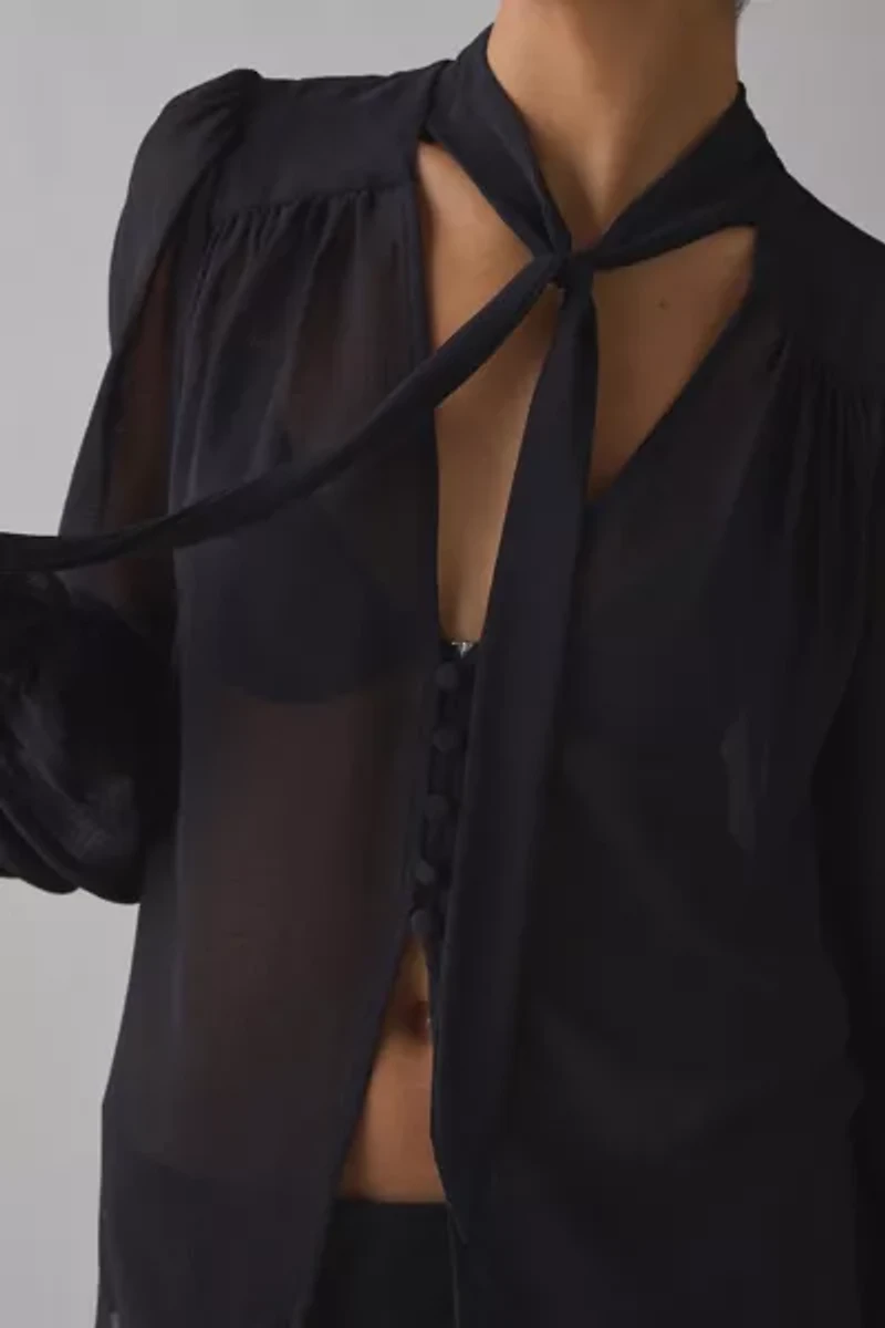 UO Up All Night Sheer Tie-Front Bow Flyaway Blouse