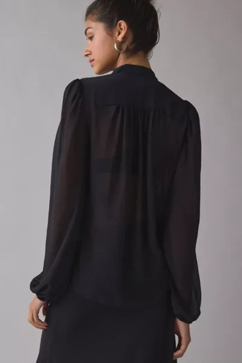 UO Up All Night Sheer Tie-Front Bow Flyaway Blouse