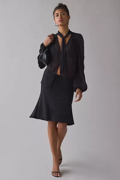 UO Up All Night Sheer Tie-Front Bow Flyaway Blouse