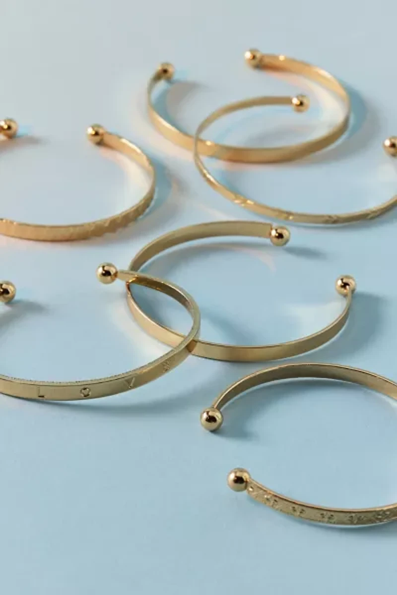 Etched Metal Open Cuff Bracelet Set