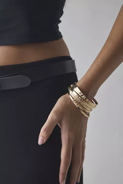 Etched Metal Open Cuff Bracelet Set