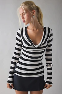 UO Late Night Jersey Knit Long Sleeve Cowl Neck Top