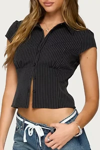 Edikted Juney Pinstripe Tailored Button Up Shirt