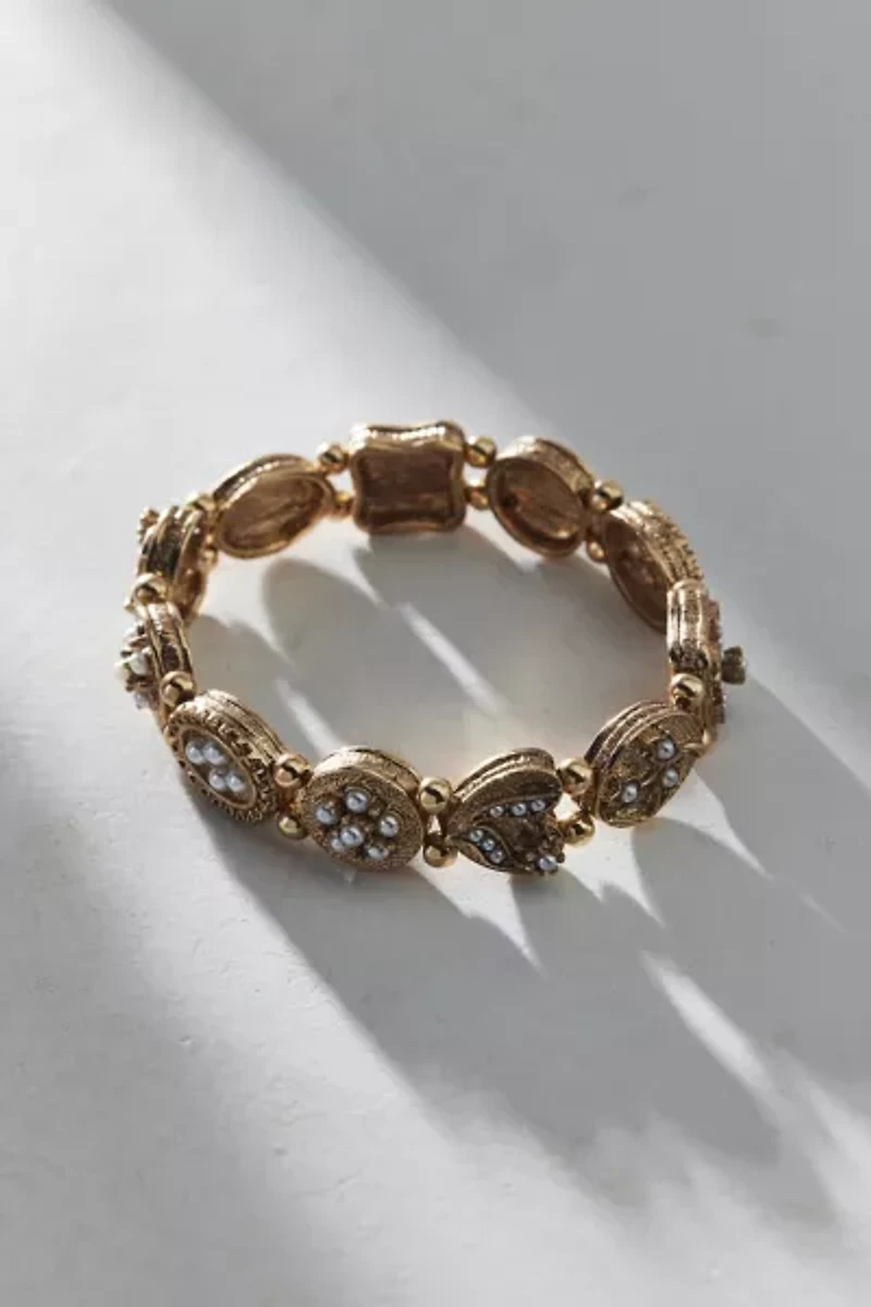 Jude Pearl Antiqued Metal Stretch Bracelet