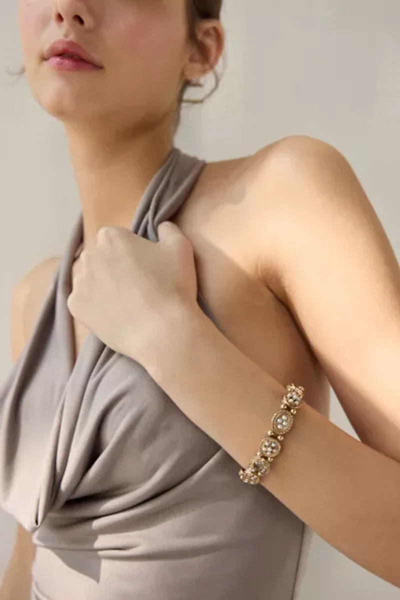 Jude Pearl Antiqued Metal Stretch Bracelet