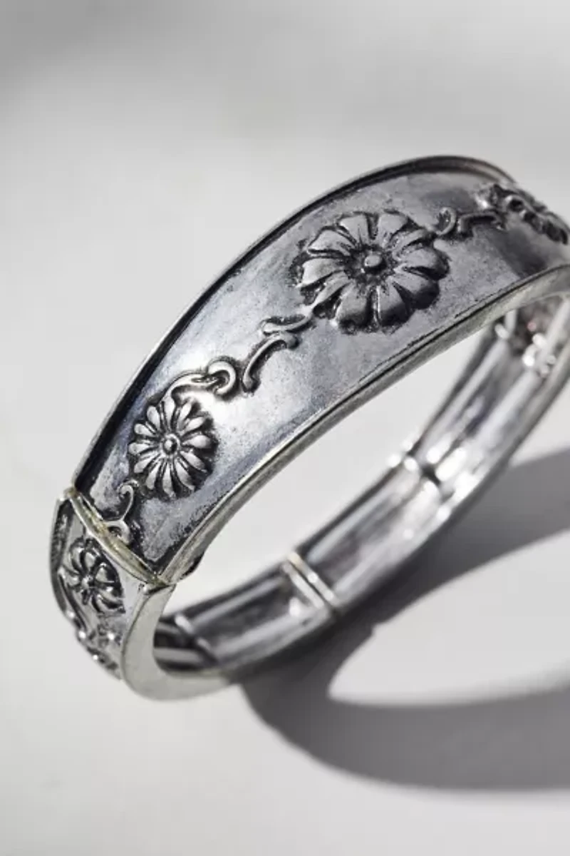 Daisy Chain Etched Metal Bangle Bracelet