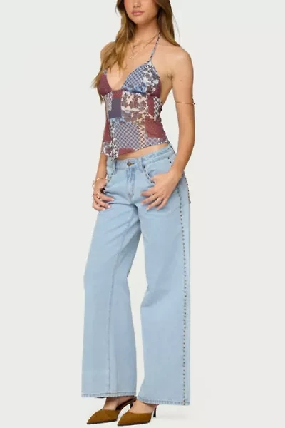 Edikted Mixed Patchwork Backless Halter Top