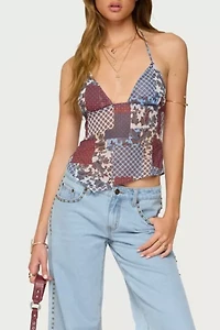 Edikted Mixed Patchwork Backless Halter Top