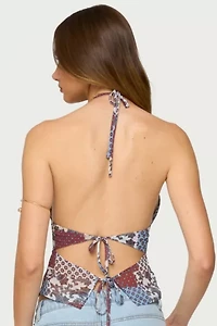 Edikted Mixed Patchwork Backless Halter Top